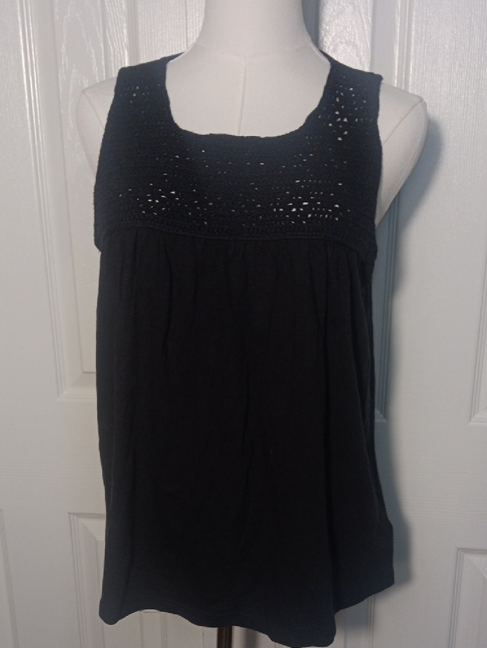 NWT. Lucky Brand Black Crochet Yoke Tank